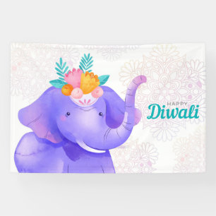 Happy Diwali mit Rangoli und Elephant Banner
