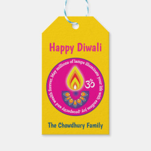Happy Diwali mit Sondertexten, gelb Geschenkanhänger