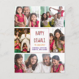 Happy Diwali Modern Foto Collage Roter Urlaub Postkarte
