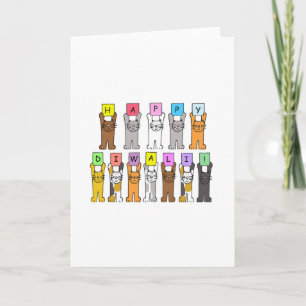 Happy Diwali Niedlich Cartoon Katzen Karte