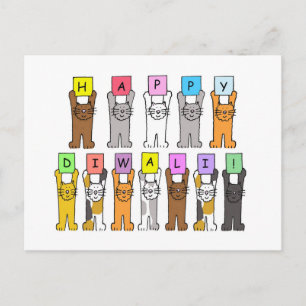 Happy Diwali, Niedlicher Cartoon Katzen. Postkarte