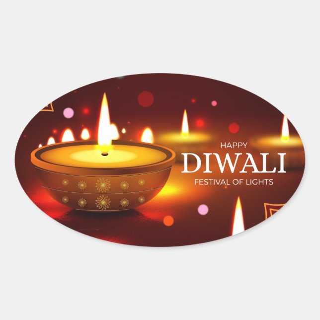 Happy Diwali Ovaler Aufkleber (Vorderseite)