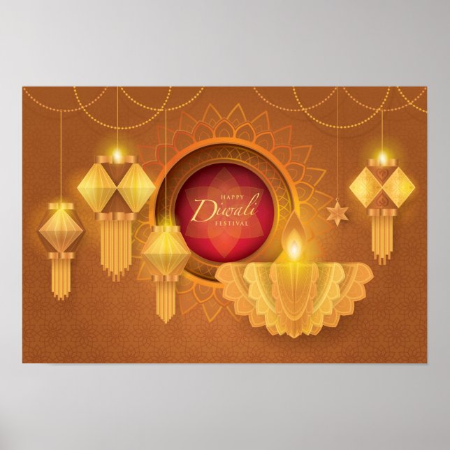 Happy Diwali Papercut Lanterns Poster (Vorne)