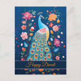 Happy Diwali Peacock & Blume Feiertagspostkarte