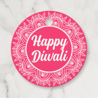 Happy Diwali Pink Rangoli Grußtag Geschenkanhänger
