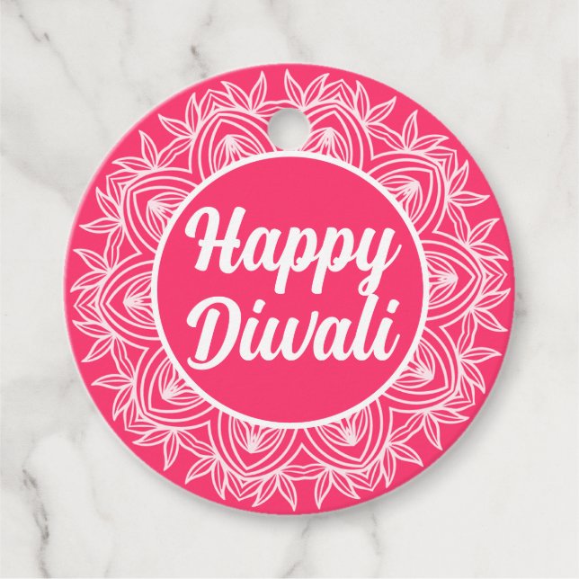 Happy Diwali Pink Rangoli Grußtag Geschenkanhänger (Vorderseite)