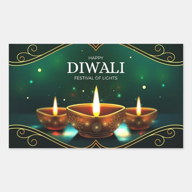 Happy Diwali rechteckige Aufkleber (Vorderseite)