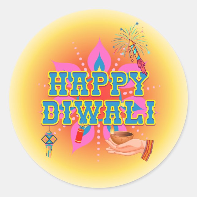 Happy Diwali Runder Aufkleber (Vorderseite)