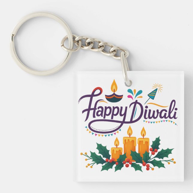 Happy Diwali Square Schlüsselanhänger (Vorderseite)