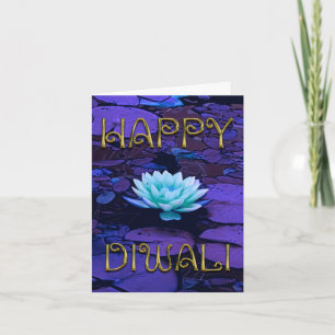 Happy Diwali Typografie Lila Floral Lotus Blume Karte