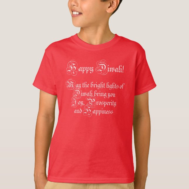 Happy Diwali wünscht elegante weiße Typografie T-Shirt (Vorderseite)