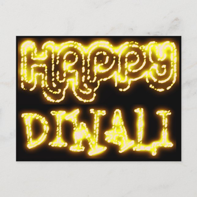 Happy Diwali Yellow Golden Lights Typografy Night Postkarte (Vorderseite)