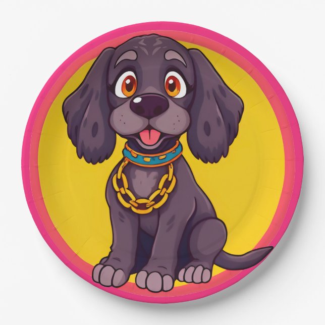 Happy Dog Cartoon Illustration Pappteller (Vorderseite)