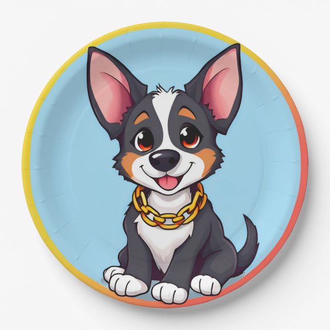 Happy Dog Cartoon Illustration Pappteller (Vorderseite)