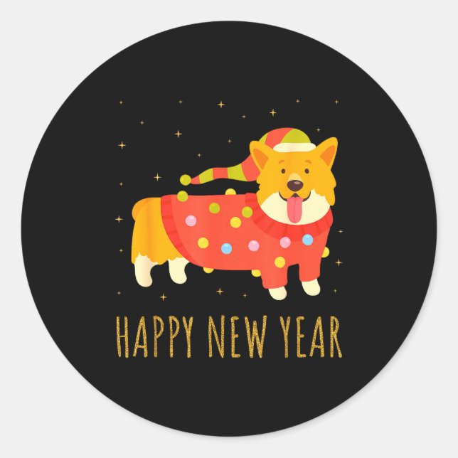 Happy Dog Corgi Celebrating New Year Cozy Christma Runder Aufkleber (Vorderseite)