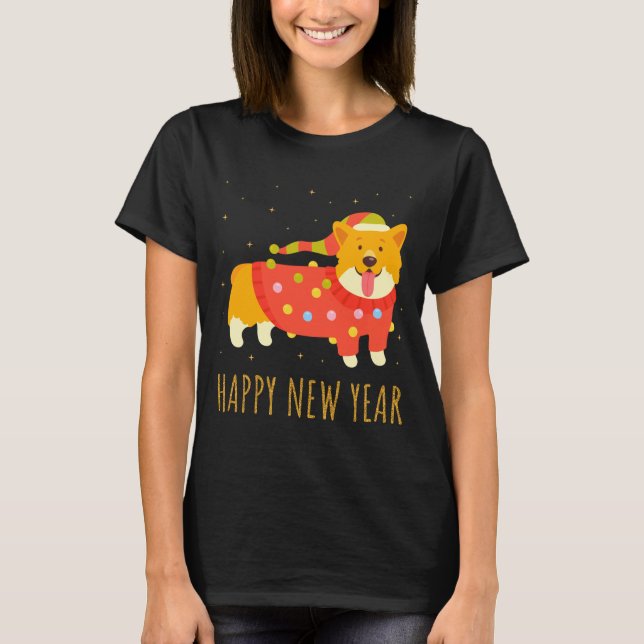 Happy Dog Corgi Celebrating New Year Cozy Christma T-Shirt (Vorderseite)