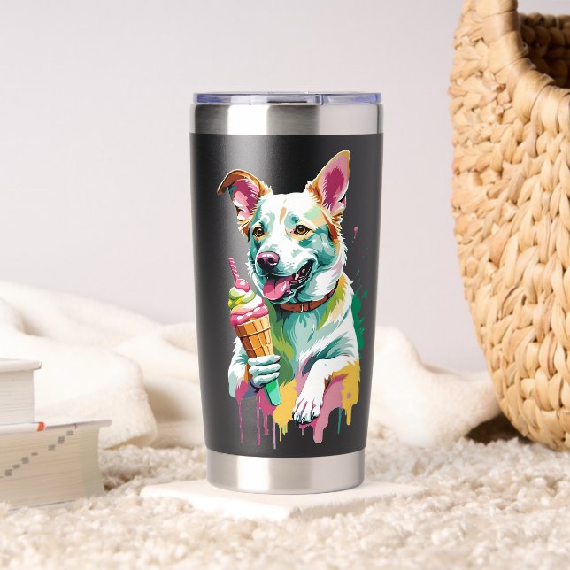 Happy Dog eating an ice-cream Thermobecher (Wohnzimmer (gedreht))