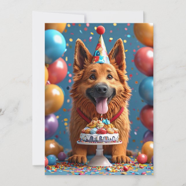 Happy Dog feiert Geburtstag Einladung (Vorderseite)