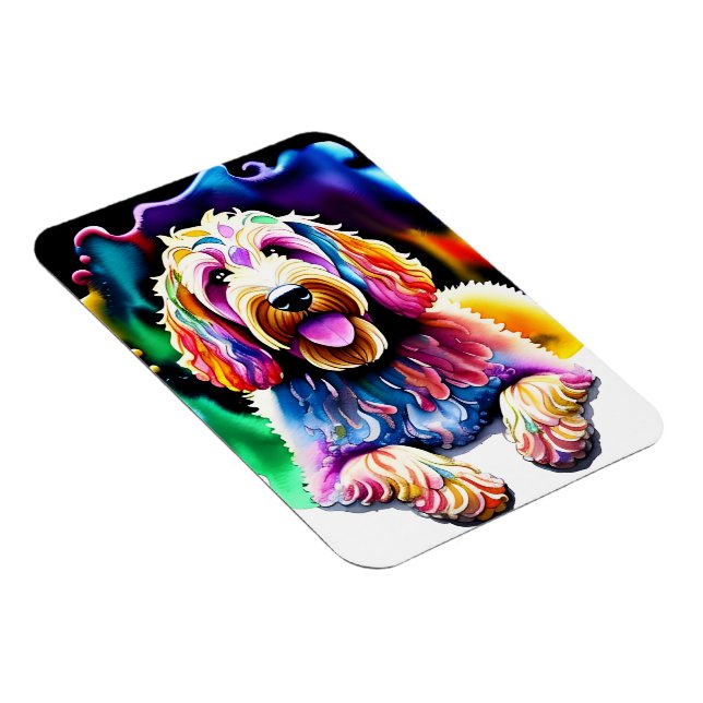 Happy Dog Goldendoodle Watercolor Design Magnet (Rechte Seite)