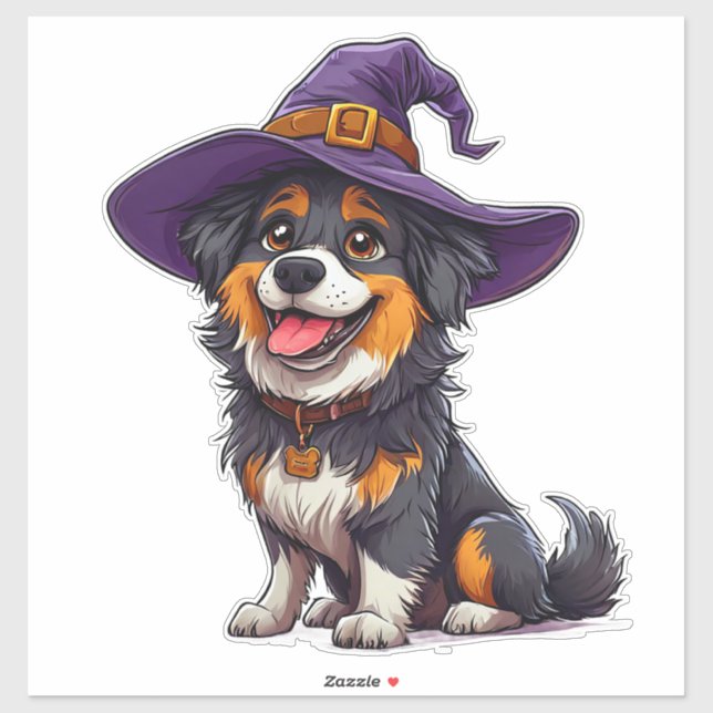 Happy Dog mit einem Hexenhut tragen Aufkleber (Blatt)