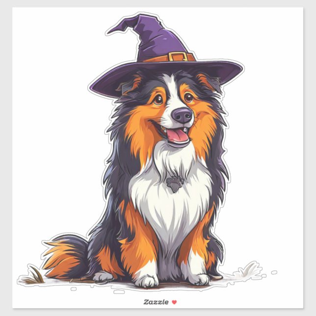Happy Dog mit einem Hexenhut tragen Aufkleber (Blatt)