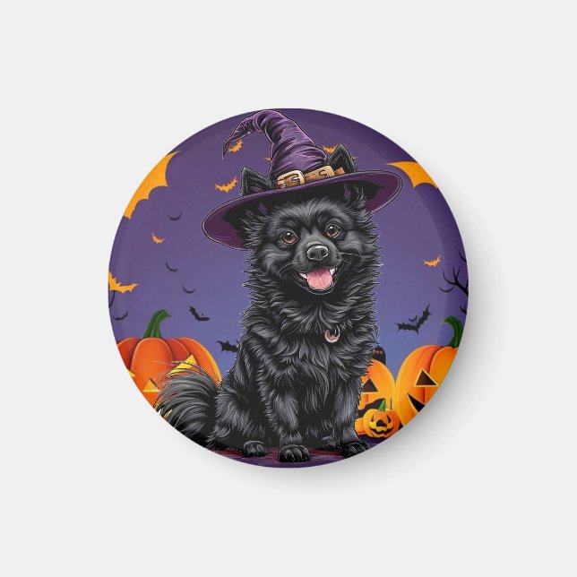 Happy Dog mit einem Hexenhut tragen Magnet (Vorne)