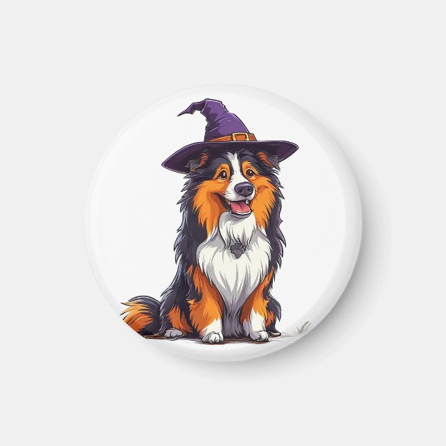 Happy Dog mit einem Hexenhut tragen Magnet (Vorne)