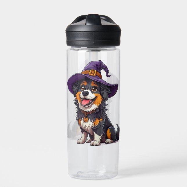 Happy Dog mit einem Hexenhut tragen Trinkflasche (Vorderseite)