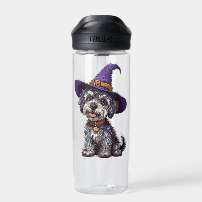 Happy Dog mit einem Hexenhut tragen Trinkflasche (Rückseite)