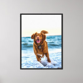 Happy Dog Playing by Ocean Joyful Beach Leinwanddruck