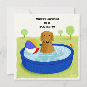 Happy Dog Pool Party   Süßer Golden Retriever Einladung