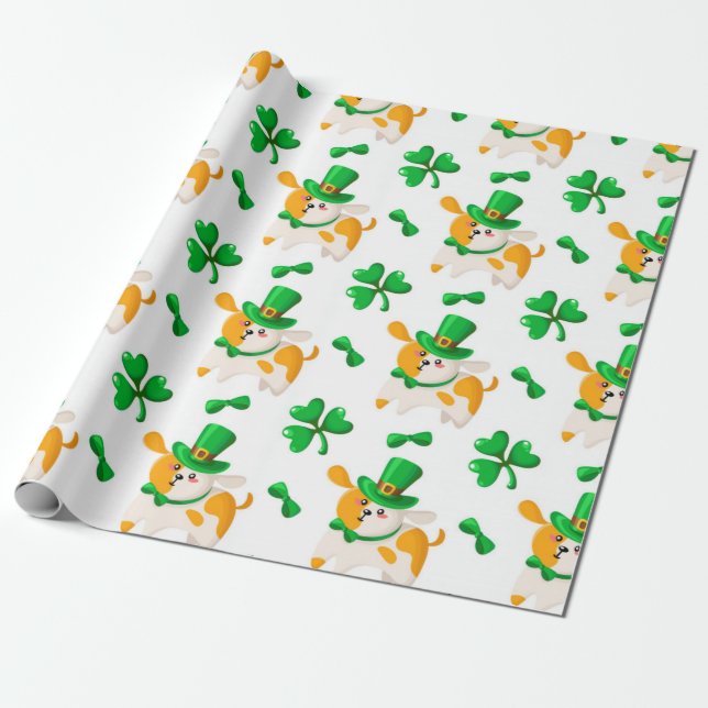 Happy Dog St. Patrick's Pattern Geschenkpapier (Ungerollt)