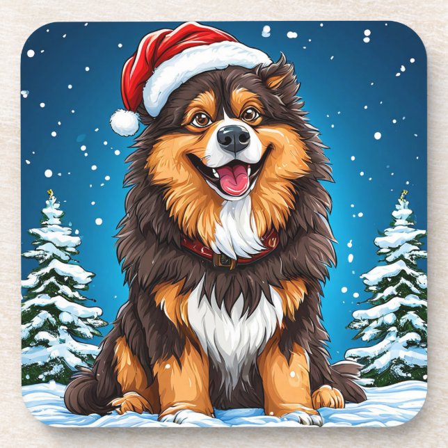 Happy Dog Wear Weihnachtsmannmütze Getränkeuntersetzer (Vorderseite)