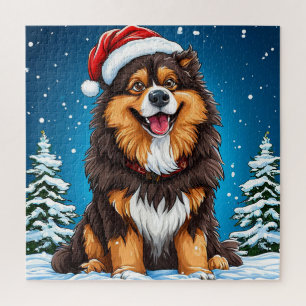 Happy Dog Wear Weihnachtsmannmütze Puzzle