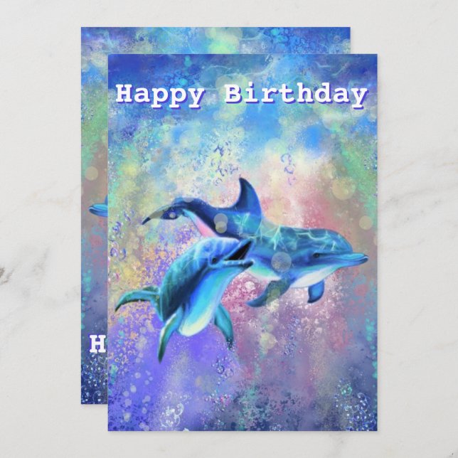 Happy Dolphin Birthday Card - individuell anpassba Karte (Vorne/Hinten)