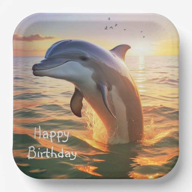 Happy Dolphin Birthday Pappteller (Vorderseite)