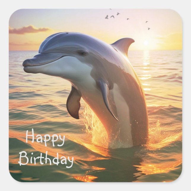 Happy Dolphin Birthday Quadratischer Aufkleber (Vorderseite)