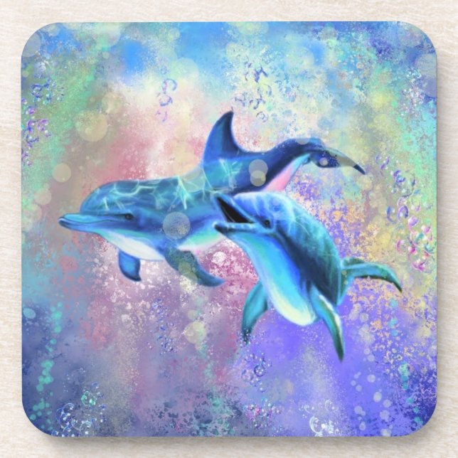 Happy Dolphin Couple Beverage Coaster Getränkeuntersetzer (Vorderseite)