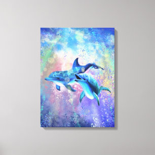 Happy Dolphin Couple Canvas Print - Painting Leinwanddruck