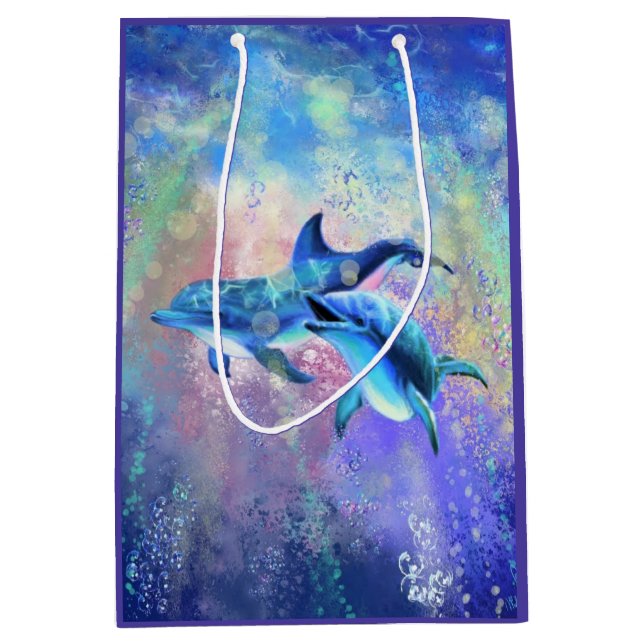 Happy Dolphin Couple-Geschenktasche Mittlere Geschenktüte (Vorderseite)