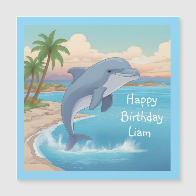 Happy Dolphin Magnetic Birthday Card Magnetkarte (Vorderseite)