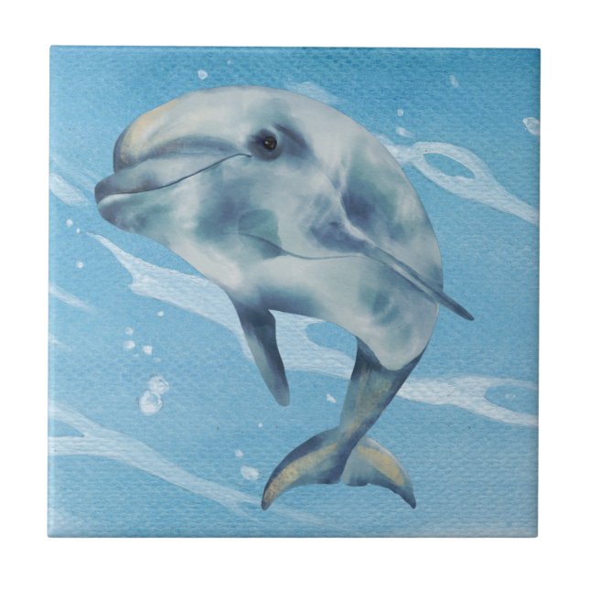 Happy Dolphin Watercolor Beach Ocean Fliese (Vorderseite)