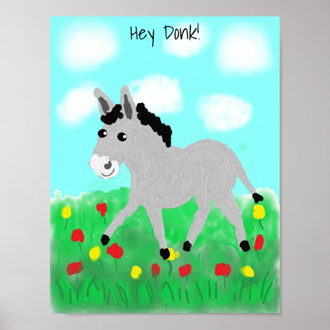 Happy Donkey in Blume Meadow Poster (Vorne)