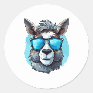 Happy Donkey mit Sonnenbrille auf blauem Hintergru Runder Aufkleber