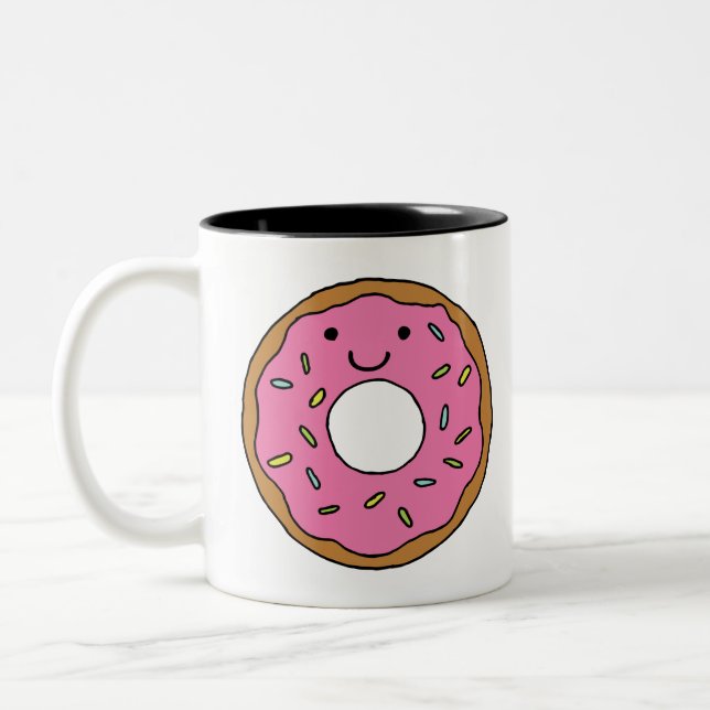 Happy Donut Grafik farbenfroh Rosa Donut Clipart Zweifarbige Tasse (Links)