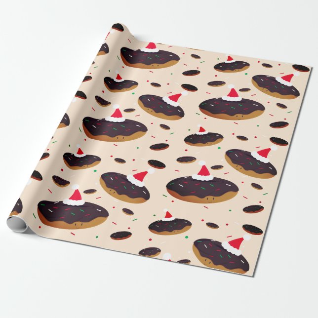 Happy Donut Weihnachtsmannmützen Pattern Chocolate Geschenkpapier (Ungerollt)