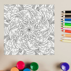 Happy Doodles: Niedliche Blume-Farbseite für Kinde Poster