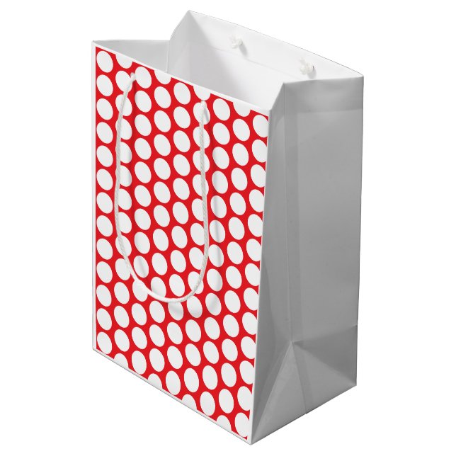 Happy Dots Gift Bag Red & Plum (Gender-Neutral) Mittlere Geschenktüte (Rückseite Schrägansicht)