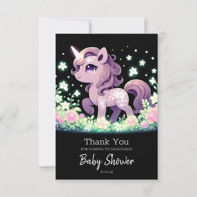 Happy Dreamy Unicorn Babydusche Dankeskarte (Vorderseite)