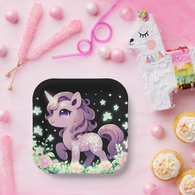 Happy Dreamy Unicorn Babydusche Pappteller (Party)